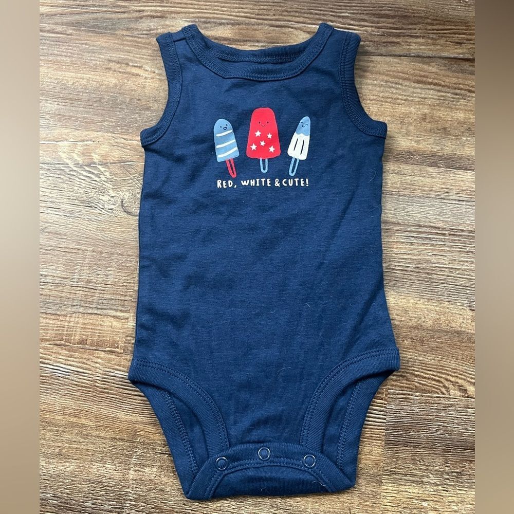 Carter’s Child of Mine Red White and Cute! Popsicle Blue Baby Boy Onesie Size 3M